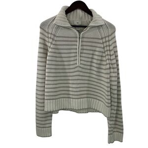 H&M Women Small Sweater White Brown Stripe Sweater Long Sleeves